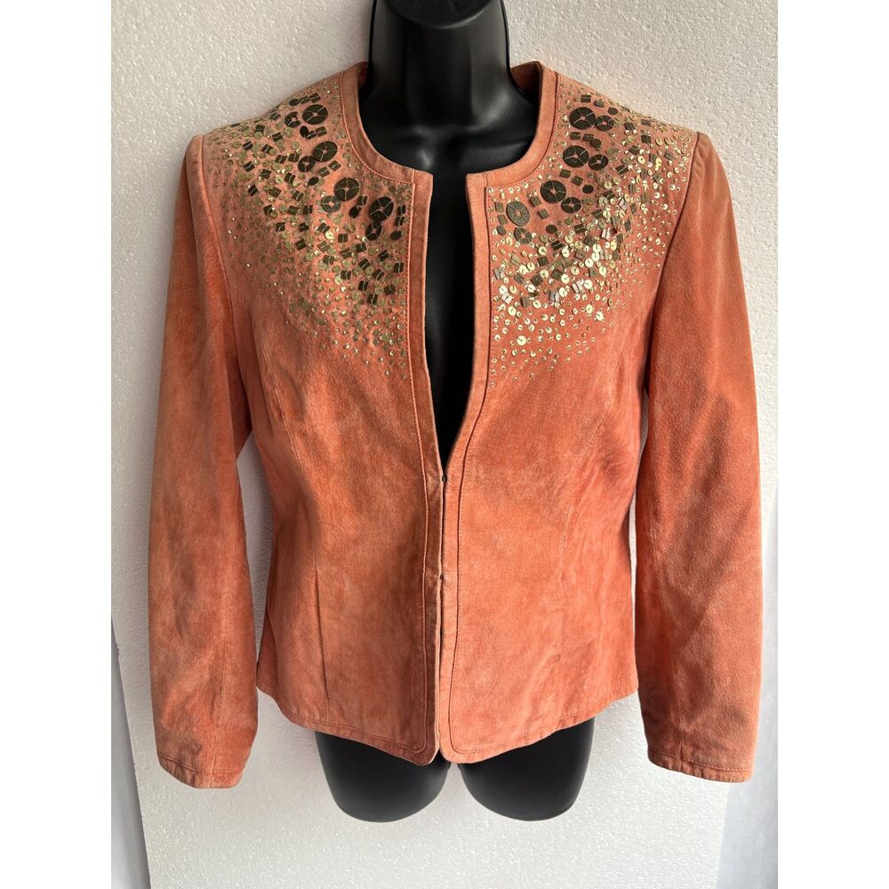 Vintage Pamela McCoy Collections Studded Orange Genuine Suede Leather Jacket S